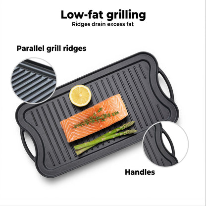 Toque Reversible Cast Iron Griddle Plate Non-Stick Grill Skillet Kitchen 50.5cm