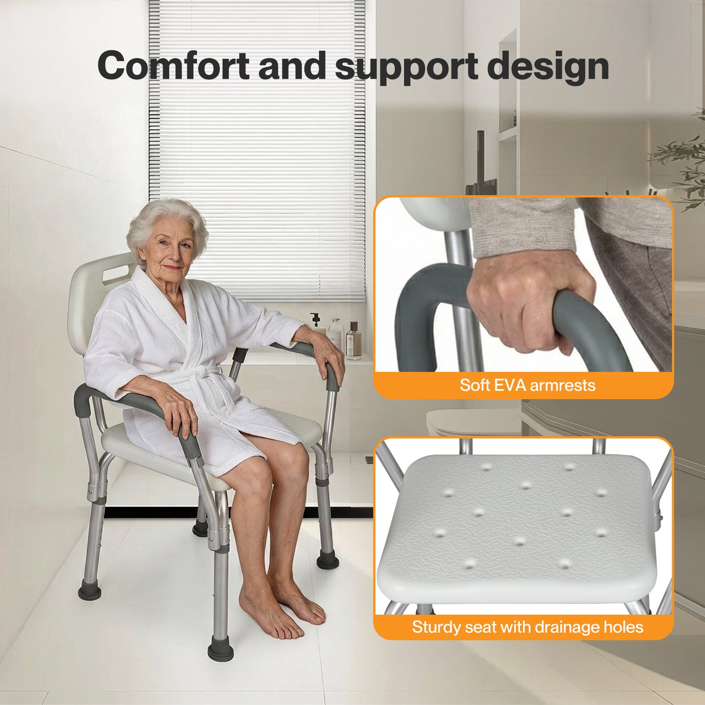 Levede Shower Chair Bath Stool Bench Seat for Elderly with Back Arm Adjustable