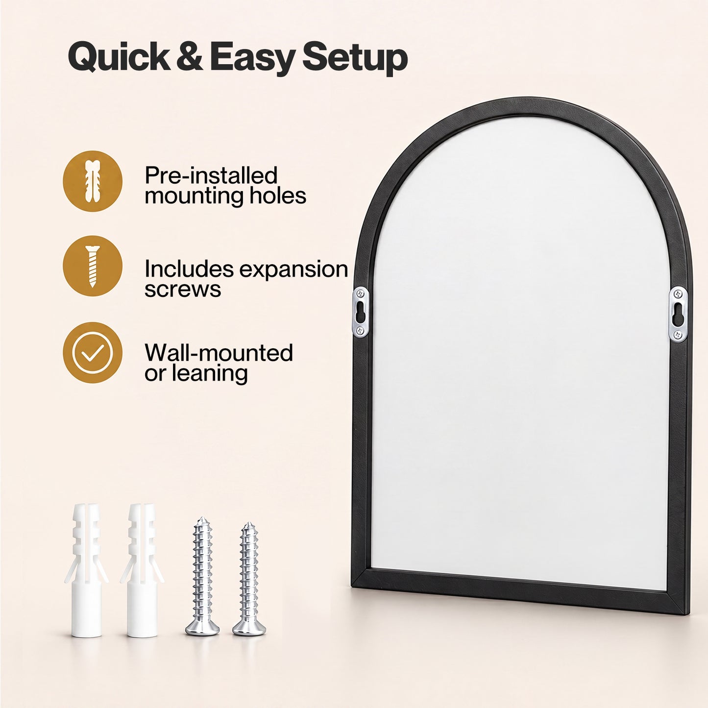 Yezi 30x40cm Arched Wall Mirror Black Metal Frame Bathroom Bedroom Vanity Mirror