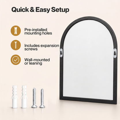 Yezi 30x40cm Arched Wall Mirror Black Metal Frame Bathroom Bedroom Vanity Mirror
