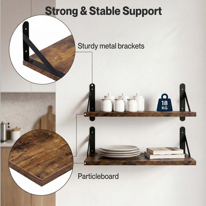 Levede Floating Shelves Wall Mounted Shelf Set of 2 Rustic Storage Shelves 39cm
