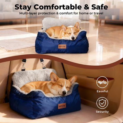 Skylos Small Dog Booster Car Seat Dog Washable Pet Travel Bed With Leash Storage