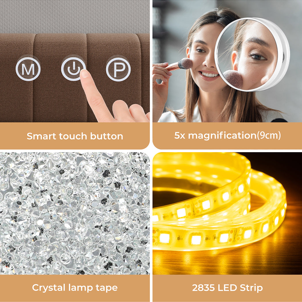 Emitto Tabletop Touch Crystal Vanity Mirror Makeup USB LED Medium 58x48cm