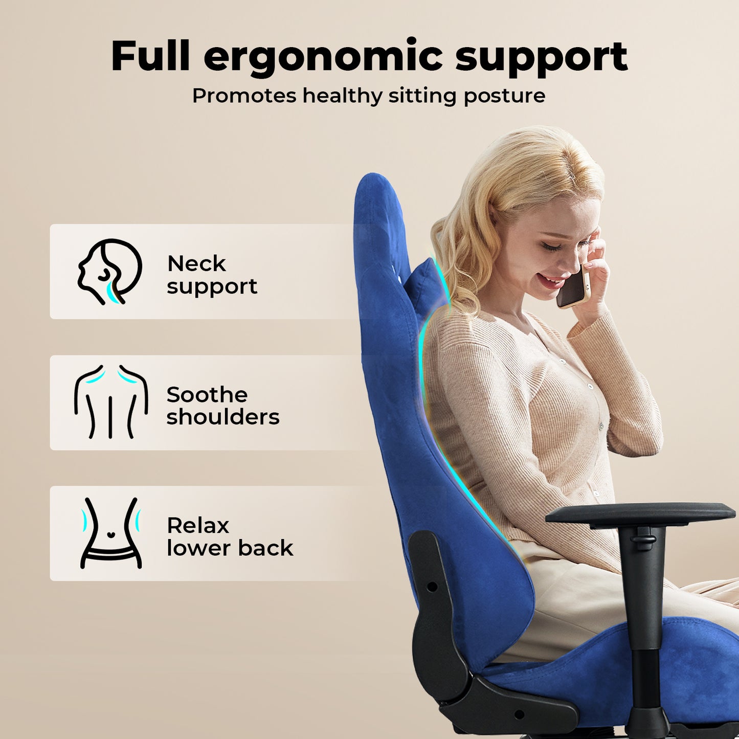 Levede Office Desk Chair Gaming Recliner Adjustable Height with Footrest Blue