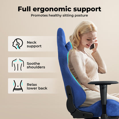 Levede Office Desk Chair Gaming Recliner Adjustable Height with Footrest Blue