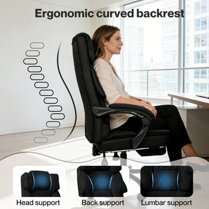 Levede Office Chair with Footrest Linen Fabric High Back Swivel 135° Reclining