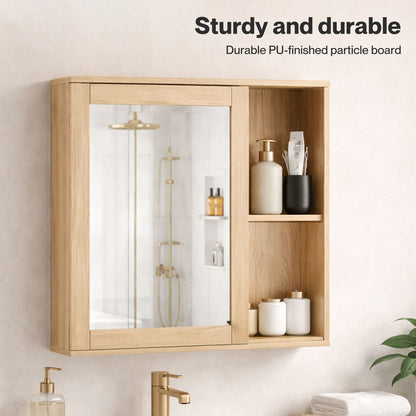 Levede Bathroom Mirror Cabinet Wall Mounted Cupboard with Storage Shelf Oak 56cm