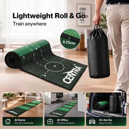 Centra Golf Putting Mat 3m Indoor Practice Non Slip Backing for Office Green