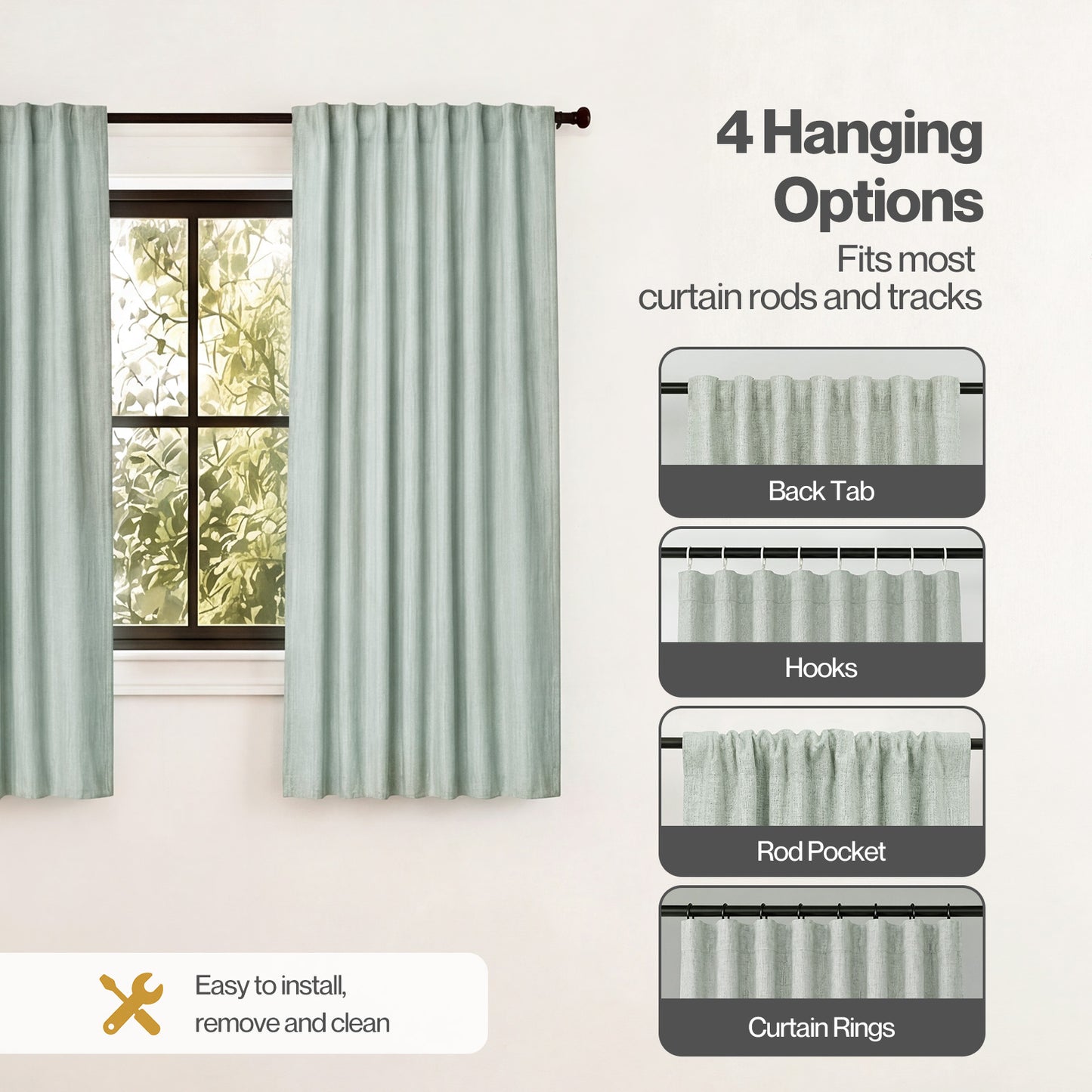 Marlow 100% Blackout Curtains Thermal Linen Look Pair Ready Made 46x54 in Green