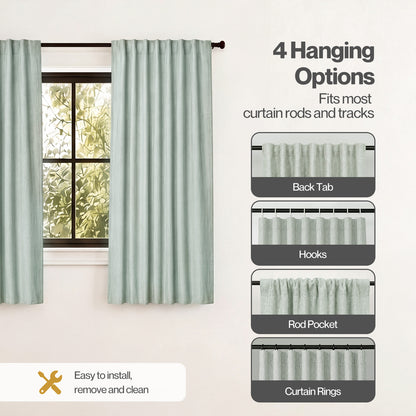 Marlow 100% Blackout Curtains Thermal Linen Look Pair Ready Made 46x54 in Green