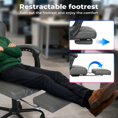 Levede Office Desk Chair PU Gaming Recliner Adjustable Height Swivel Grey