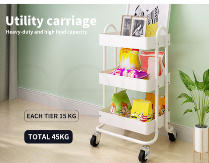 Levede 3 Tiers Kitchen Trolley Cart Steel Storage Rack Shelf Organiser White