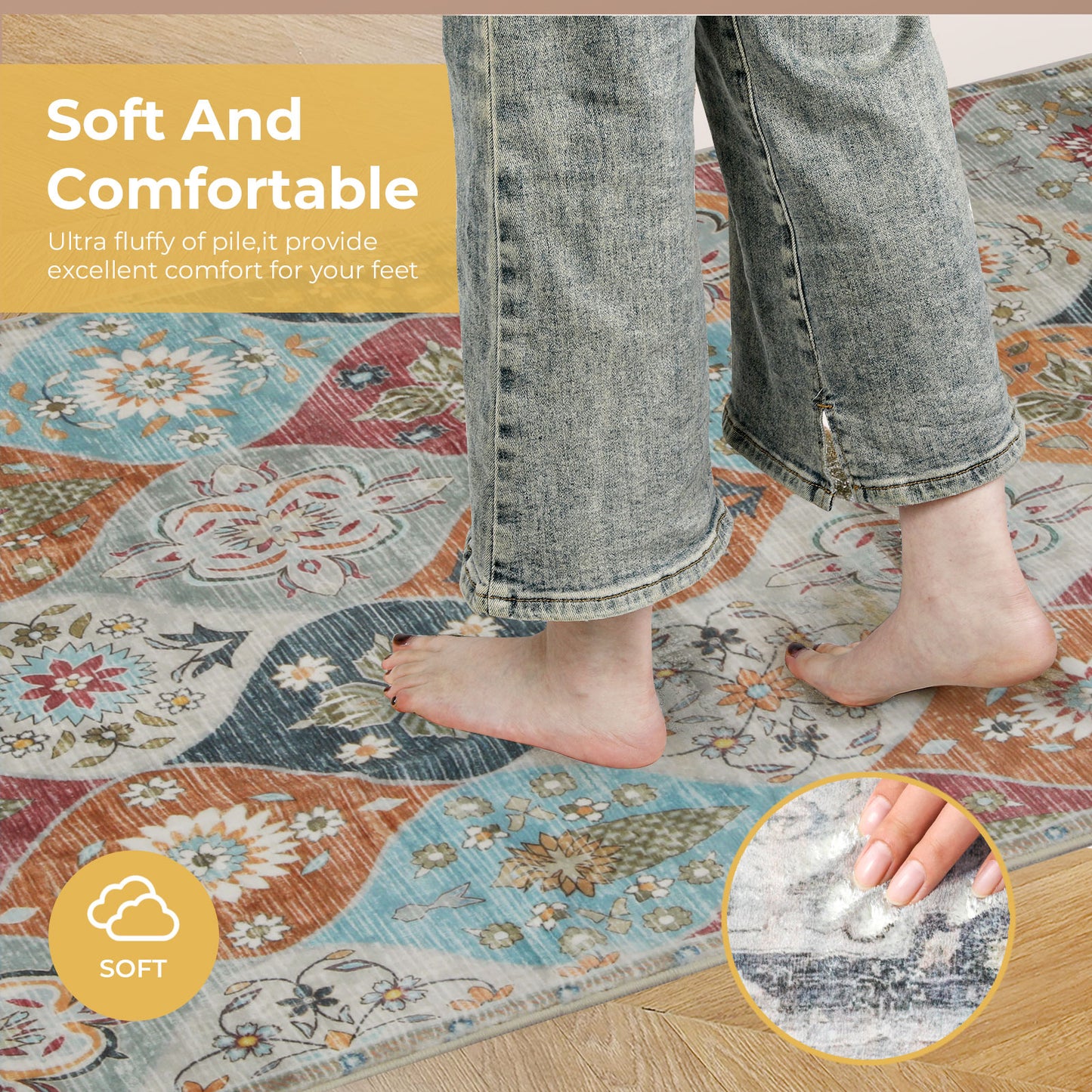 Marlow Floor Area Rug Runner for Living Room Bedroom Washable Non Slip 80x150cm