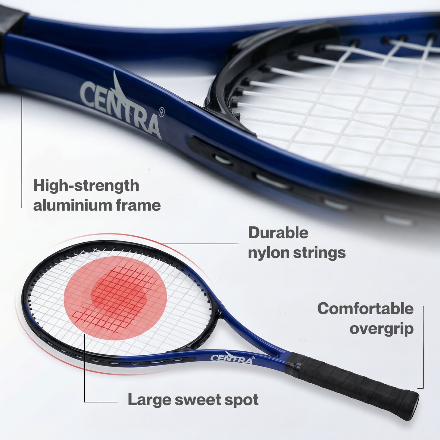 Centra 9Pcs Tennis Racket Set Lightweight Racquet Balls Carry Bag Overgrips