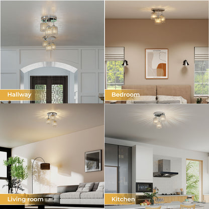 Emitto Crystal Ceiling Light 3 Light E27 Chandelier Semi Flush Mount Lamp Chrome