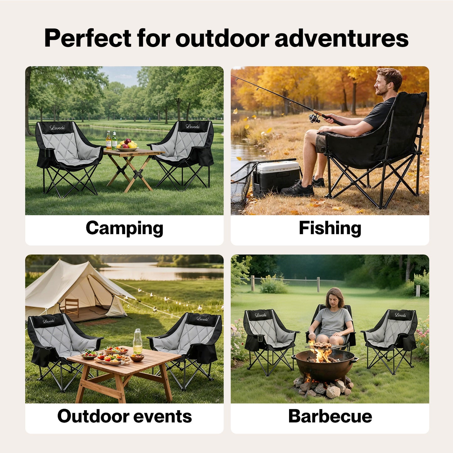 Levede Oversized Folding Camping Chair Padded with Cooler Bag Cup Holder 200KG