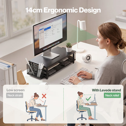 Levede Monitor Riser Desk Organiser with Drawer Metal Monitor Stand Black