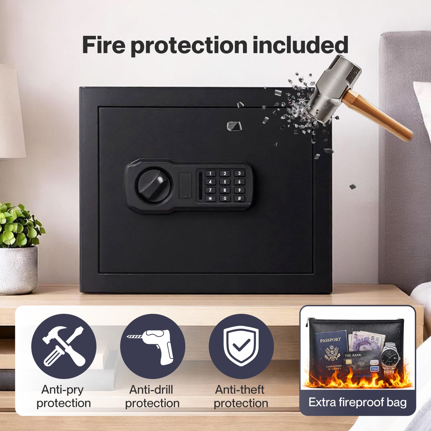 Levede Safe Box Digital Home Office Security Fireproof Code Emergency Key 31L