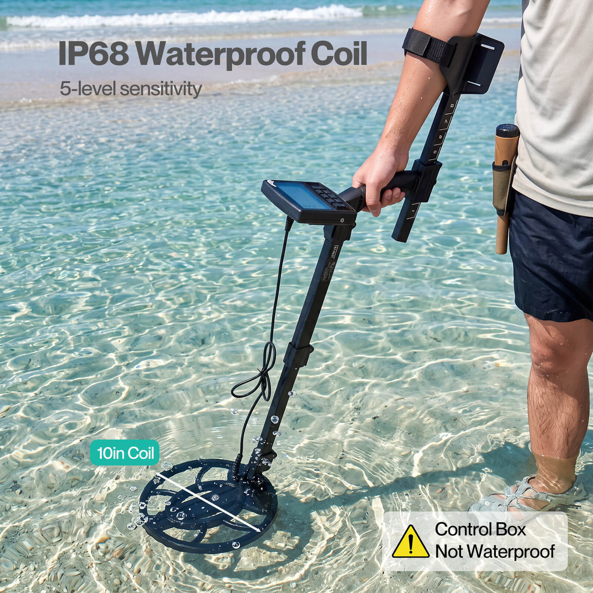 Traderight Metal Detector For Adults 5 Mode DSP LCD Gold IP68 Waterproof Black