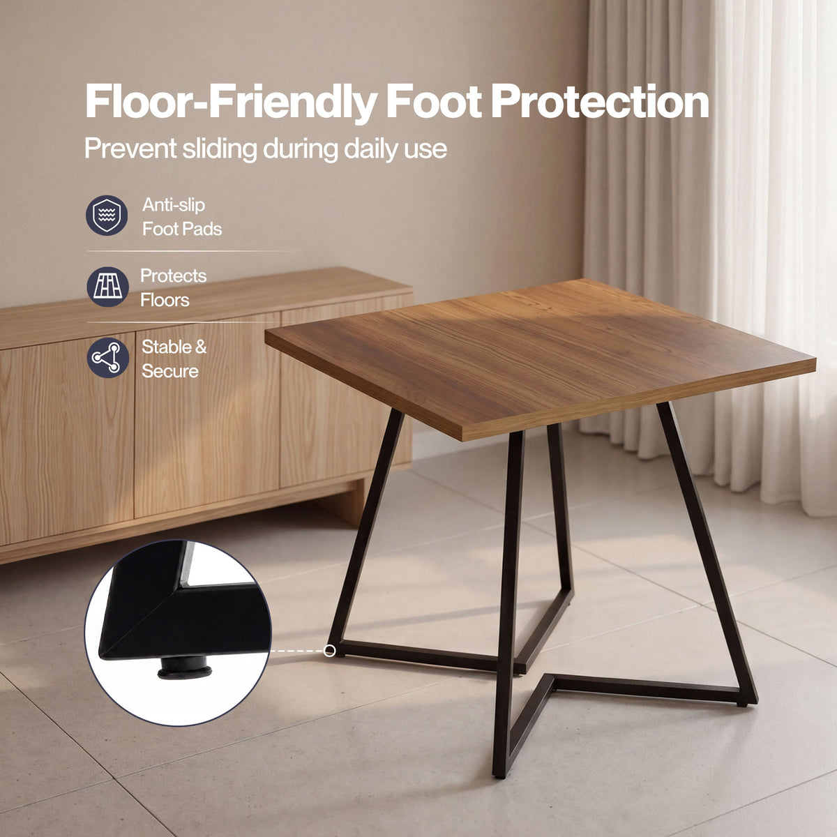 Levede dining table square dining table 80cm 25mm metal frame MDF Walnut