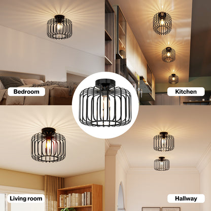 Emitto Ceiling Light Industrial Chandelier Metal Pendant Lamp Bedroom E27 Black