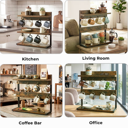Levede Mug Holder Stand Coffee Cup Rack Storage Organiser 8 Hooks Rustic Brown