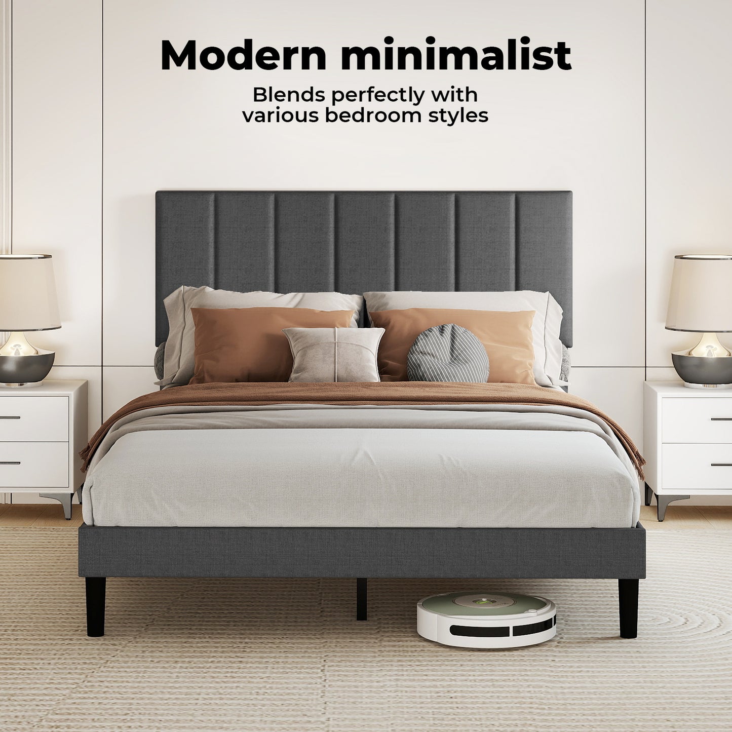 Levede Bed Frame Small Double Soft Upholstered Modern Linen Fabric Wooden Slat