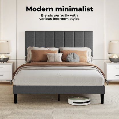 Levede Bed Frame Small Double Soft Upholstered Modern Linen Fabric Wooden Slat