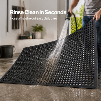 Marlow Door Mat Outdoor Rubber Drainage Slip-Resistant for Garage Entry Black