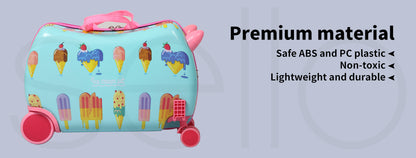Dekko Kids Ride On Suitcase Children Travel Luggage Carry Bag Trolley Ice Cream