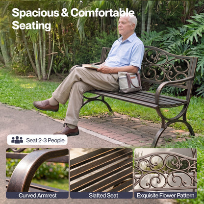 Levede Garden Bench Outdoor Bench 300kg Metal Floral Pattern Bronze
