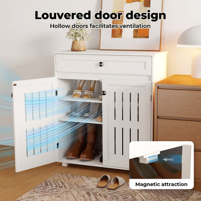 Levede Shoe Cabinet 4-Tier Door Entryway Storage Rack Organizer Cupboard White