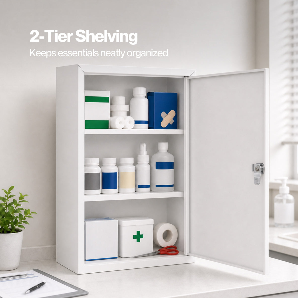 Levede Medicine Cabinet Lockable Wall Mounted Storage Box Metal Home White