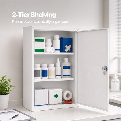 Levede Medicine Cabinet Lockable Wall Mounted Storage Box Metal Home White