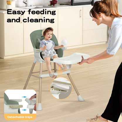 Dekko Baby High Chair Safe Feeding 6-In-1 Removable Seat Tray Adjustable Green