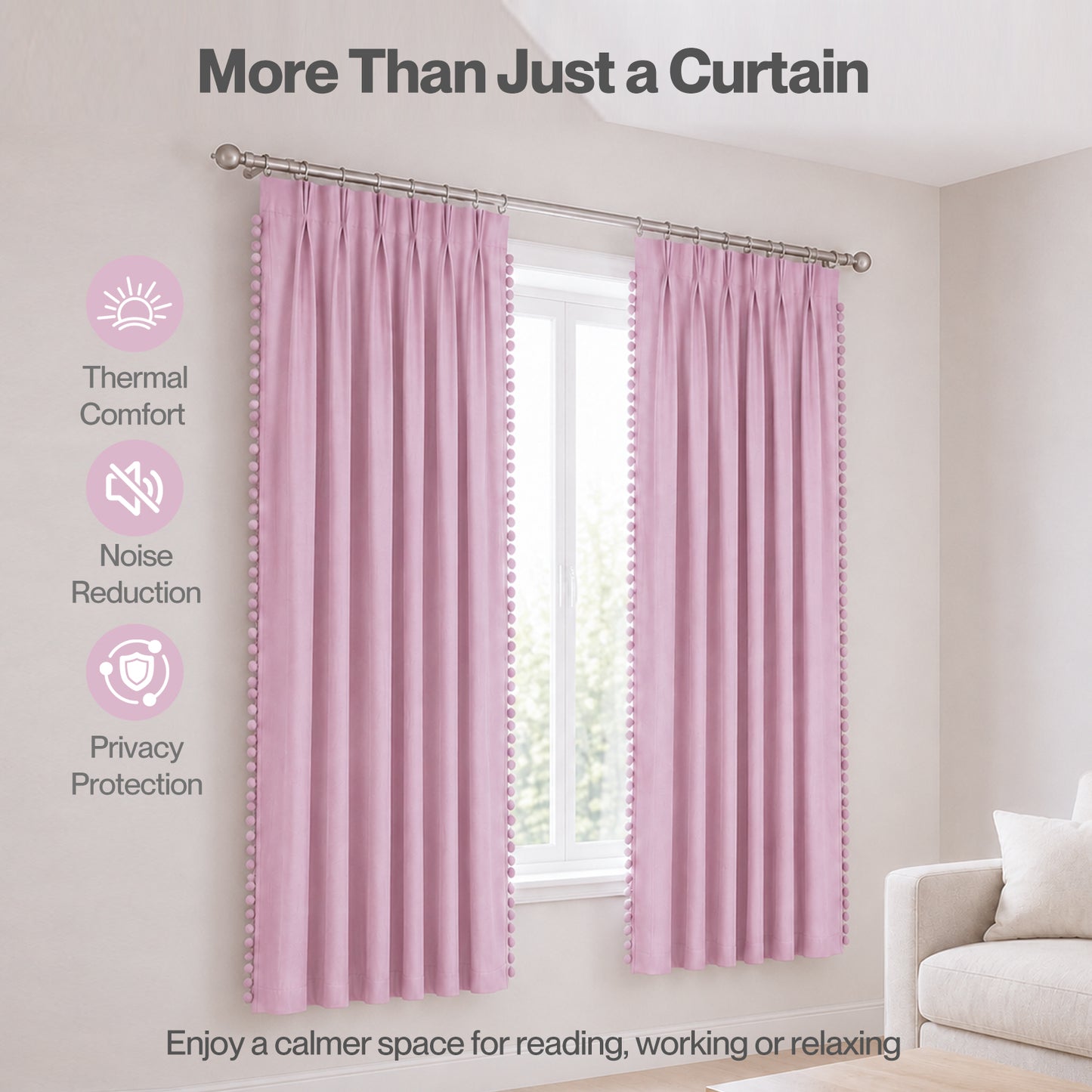Marlow Pink Pom Pom Curtains for Nursery Baby Girls Room 46"x72" in Pink