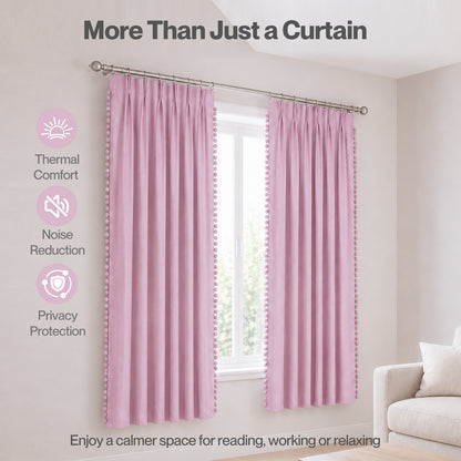 Marlow Pink Pom Pom Curtains for Nursery Baby Girls Room 46"x72" in Pink