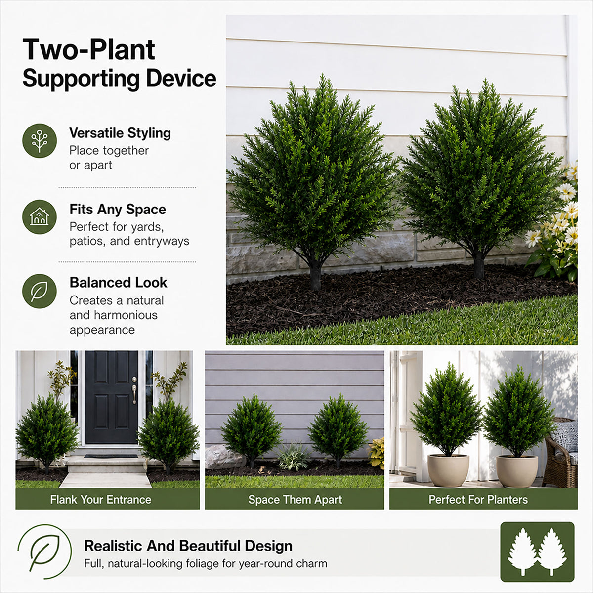 Lambu Artificial Cedar Topiary Balls Set of 2 Ground Spike Patio Garden Green