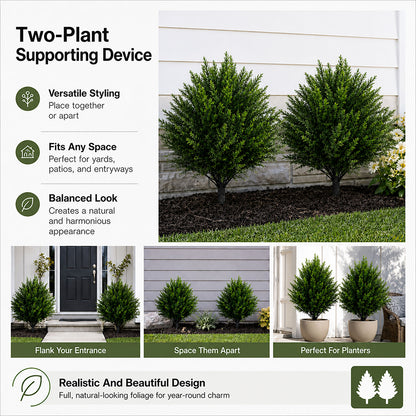 Lambu Artificial Cedar Topiary Balls Set of 2 Ground Spike Patio Garden Green