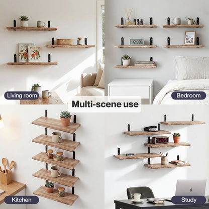 Levede Floating Shelves Wood Wall Mounted Shelf Rustic Set of 5 Light Brown