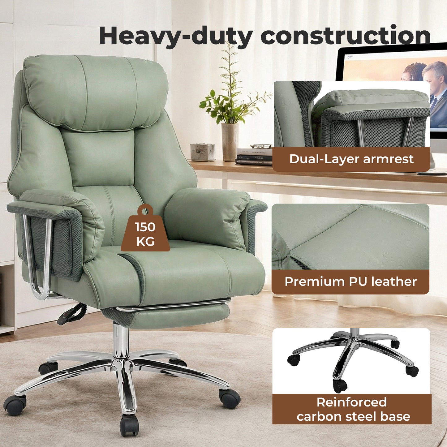 Heavy Duty Executive Office Chair Wide Spring Cushion Recliner with Footrest