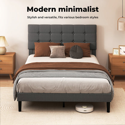 Levede Bed Frame Upholstered Linen Headboard Wooden Slat Double King Size Grey