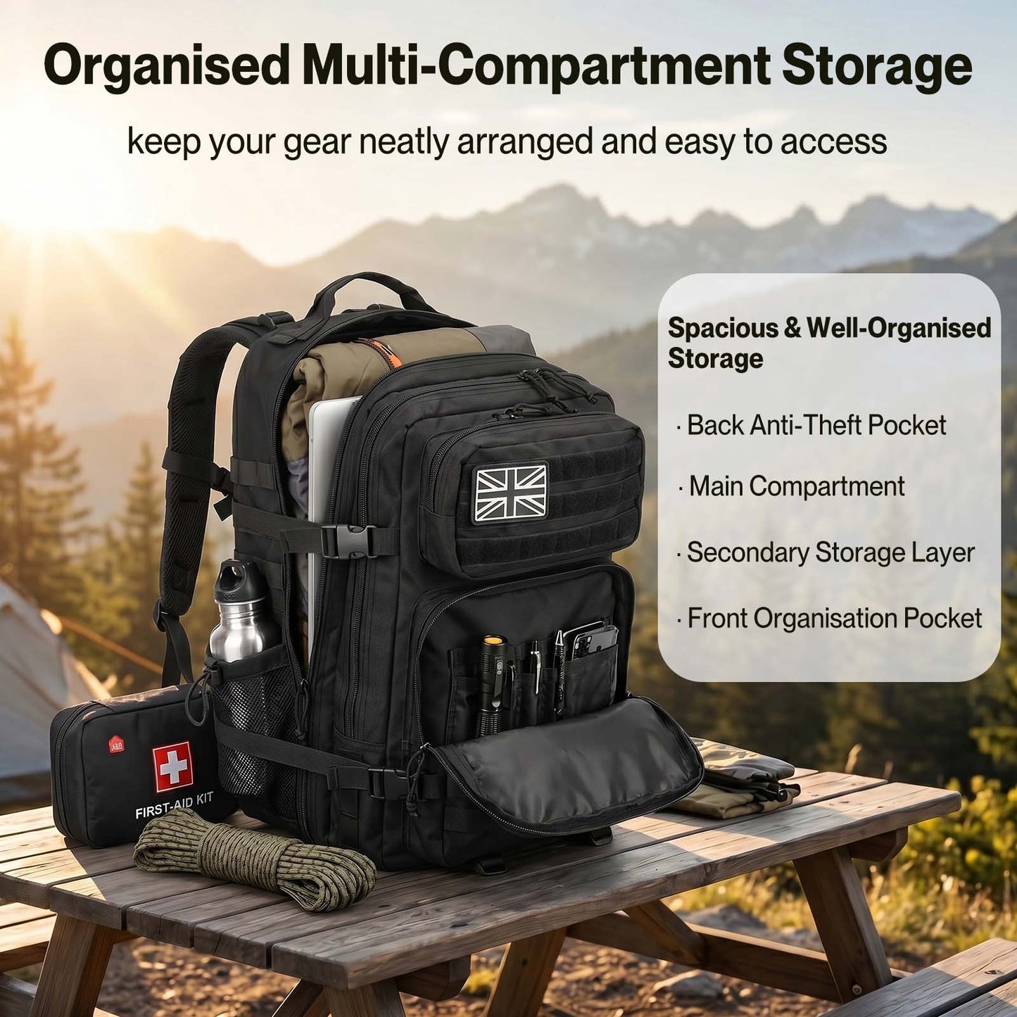 Swifto Military Backpack 45L Tactical Backpack 900D Oxford for Hiking Black