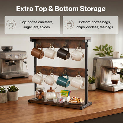 Levede Mug Holder Stand Coffee Cup Rack Organiser Countertop Mug Tree with Hooks