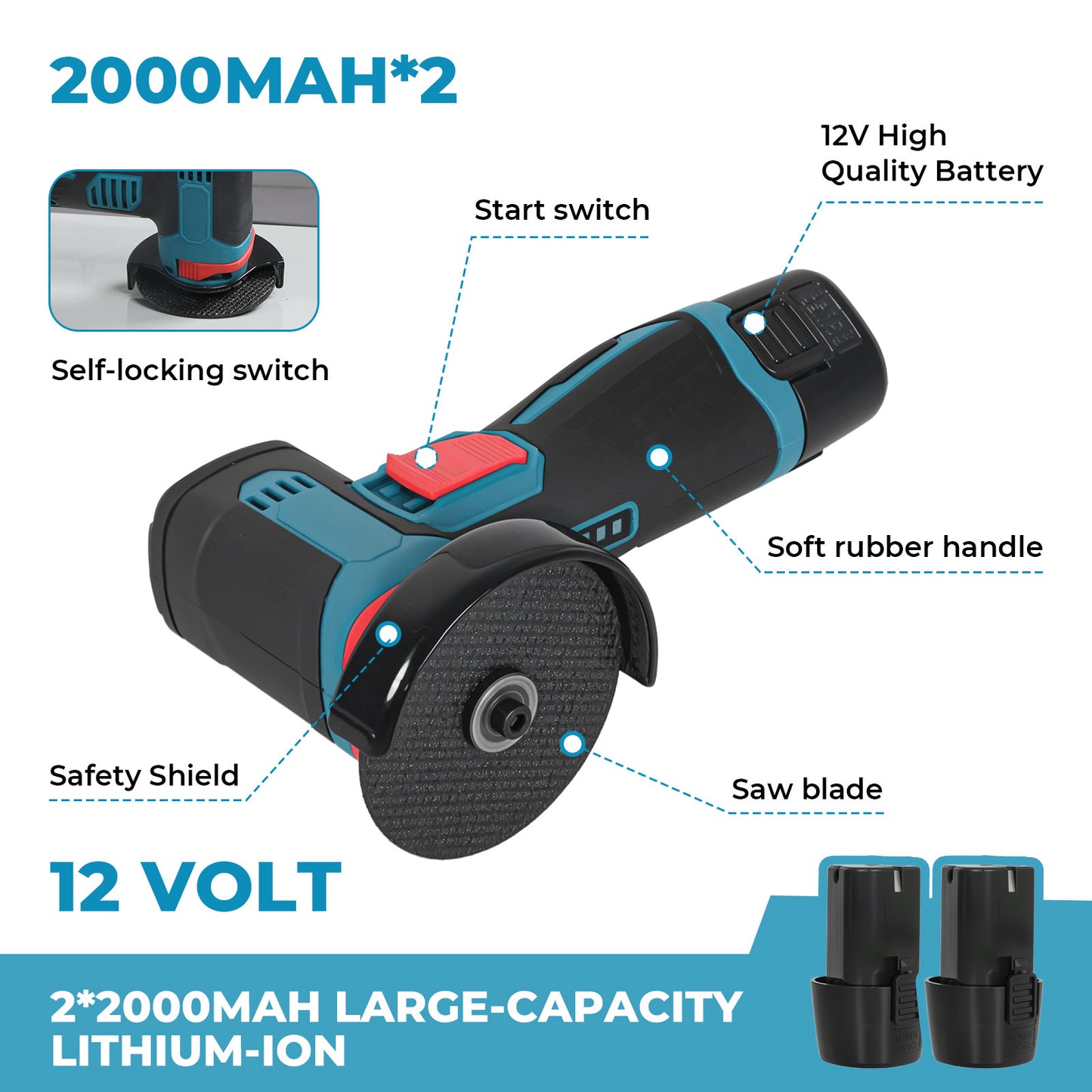 Traderight Mini Cordless Angle Grinder 2 Battery Charger Polishing Cutting 12V