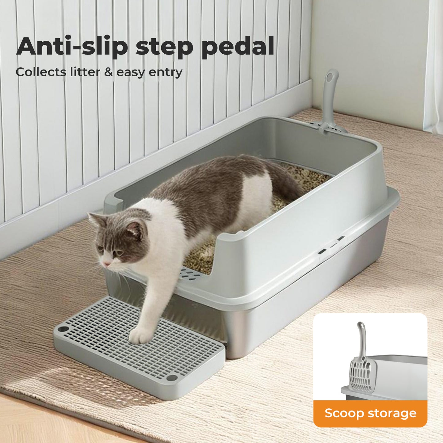 Skylos Stainless Steel Cat Litter Box Semi-Enclosed Easy Cleaning Pet Toilet