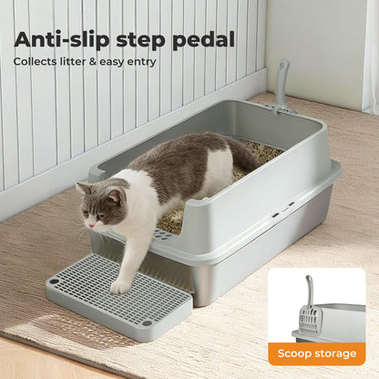 Skylos Stainless Steel Cat Litter Box Semi-Enclosed Easy Cleaning Pet Toilet