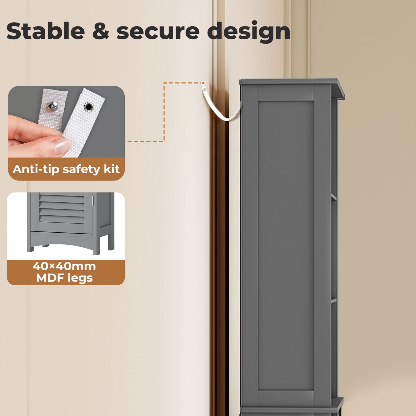 Levede Tall Bathroom Cabinet Slim Freestanding Bathroom Storage Cupboard Unit