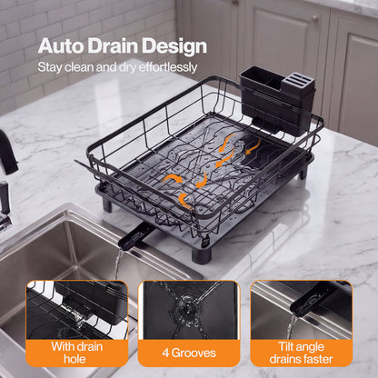 TOQUE 2 Tier Dish Drainer Rack Drip Tray Cutlery Holder Plate Rack Kitchen Sink