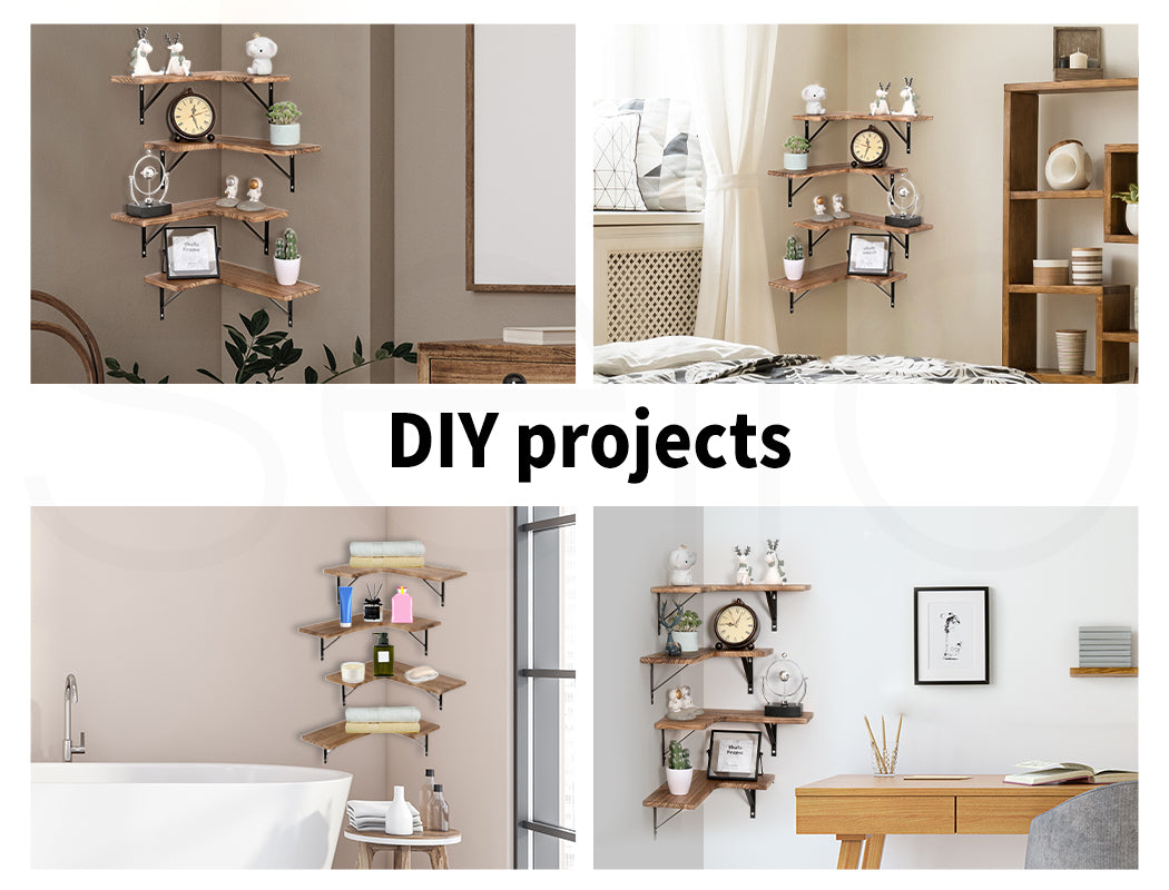 Levede 4PC Corner Floating Shelves Wall L-Shaped Storage Wooden Display Shelf